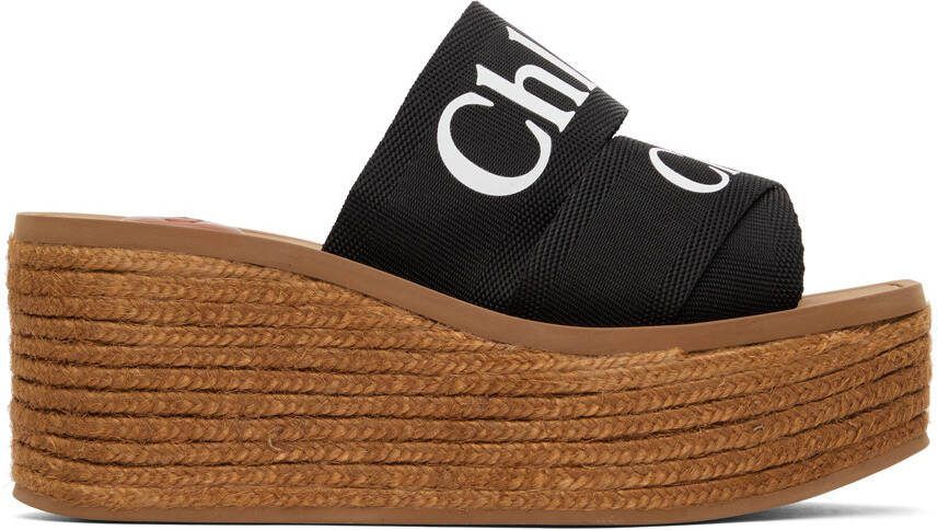 Chloé Black Woody Wedge Heeled Sandals