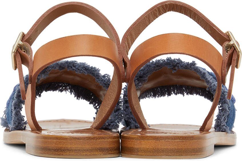 Chloé Kids Brown  Blue Denim Logo Sandals