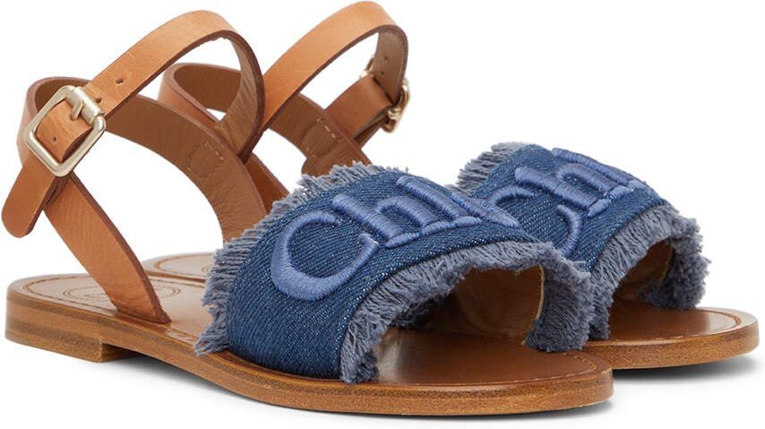 Chloé Kids Brown  Blue Denim Logo Sandals - Picture 2