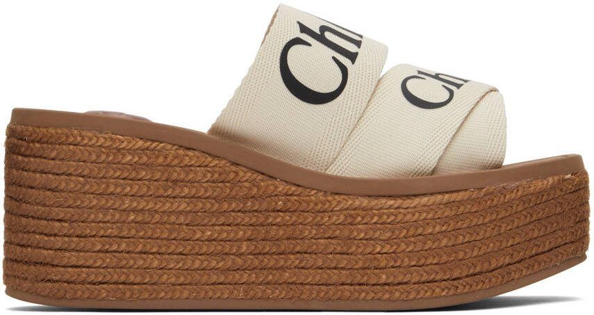 Chloé Off-White Woody Wedge Heeled Sandals - Picture 5