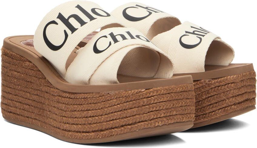 Chloé Off-White Woody Wedge Heeled Sandals - Picture 2