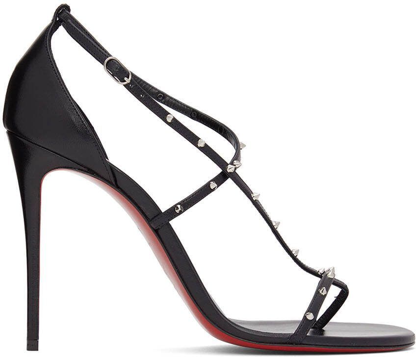 Christian Louboutin Black  Red Riojana Spikes 100mm Heeled Sandals