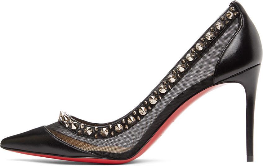 Christian Louboutin Black  Silver Galativi Spikes 85 Heels