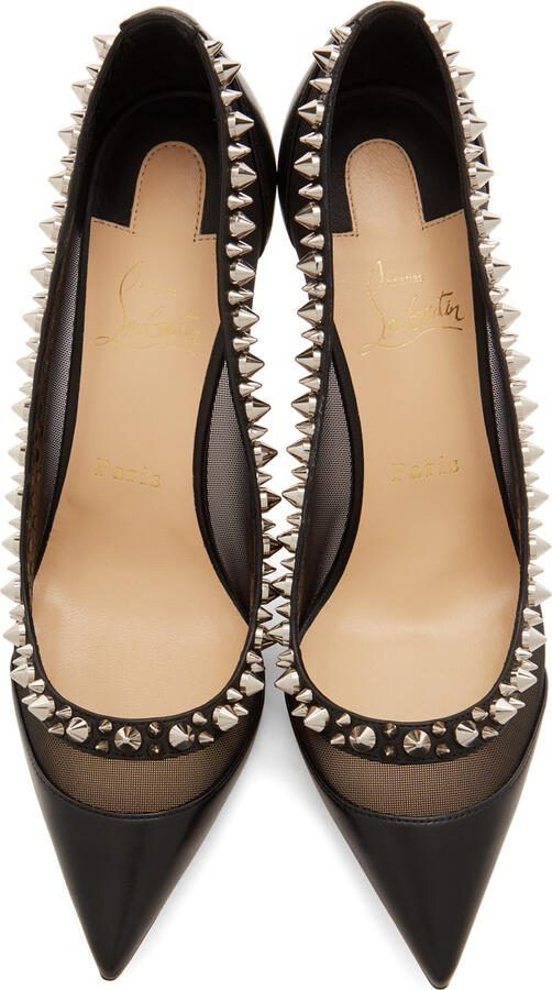 Christian Louboutin Black  Silver Galativi Spikes 85 Heels - Picture 2