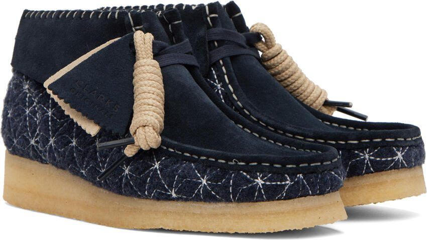 Clarks Originals Navy Wallabee Ankle Boots - Picture 2