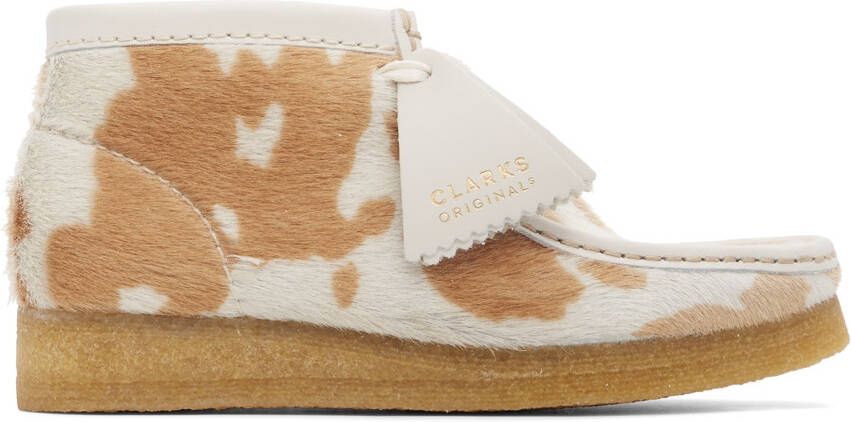 Clarks Originals Tan  Off-White Cow Print Wallabee Derbys