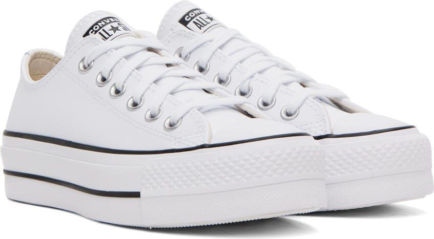 Converse White Leather Chuck Taylor All Star Platform Low Sneakers - Picture 13