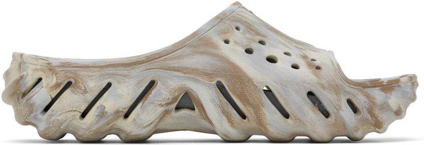 Crocs Beige Echo Marbled Slides - Picture 4
