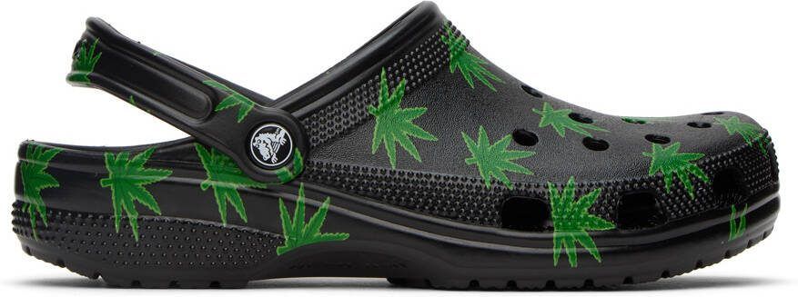 Crocs Black  Green Classic Hemp Leaf Clogs - Picture 6
