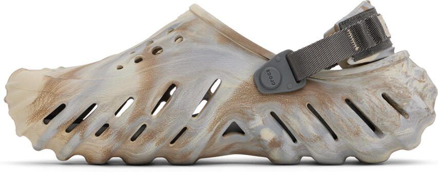 Crocs Off-White  Beige Echo Marbled Clogs - Picture 4