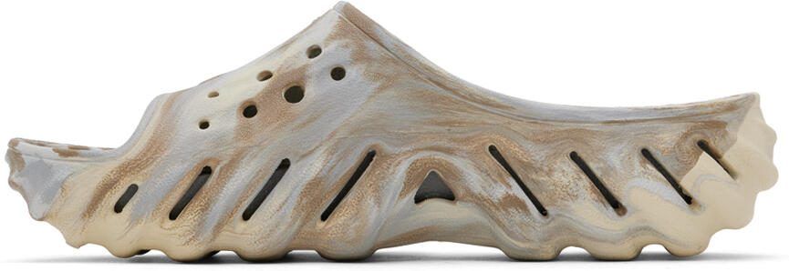 Crocs Beige Echo Marbled Slides - Picture 3
