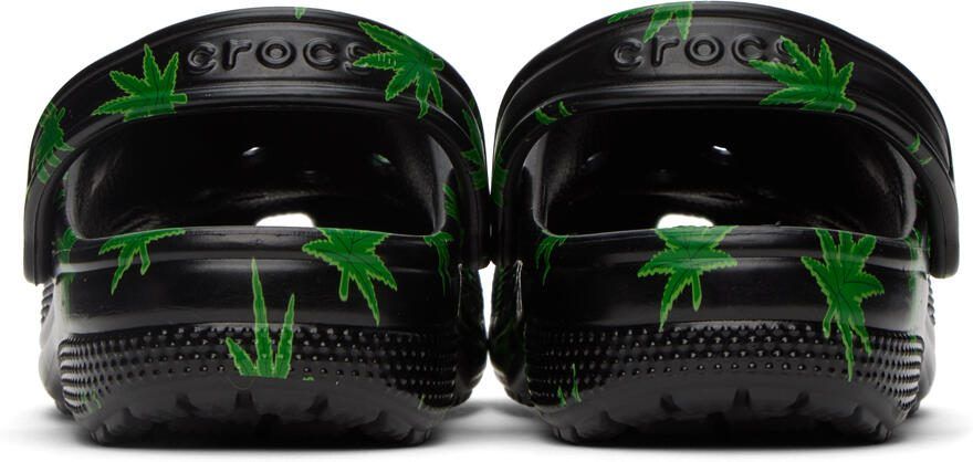 Crocs Black  Green Classic Hemp Leaf Clogs