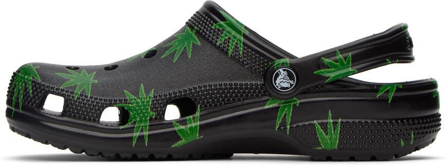 Crocs Black  Green Classic Hemp Leaf Clogs - Picture 4