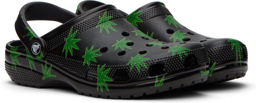 Crocs Black  Green Classic Hemp Leaf Clogs - Picture 2