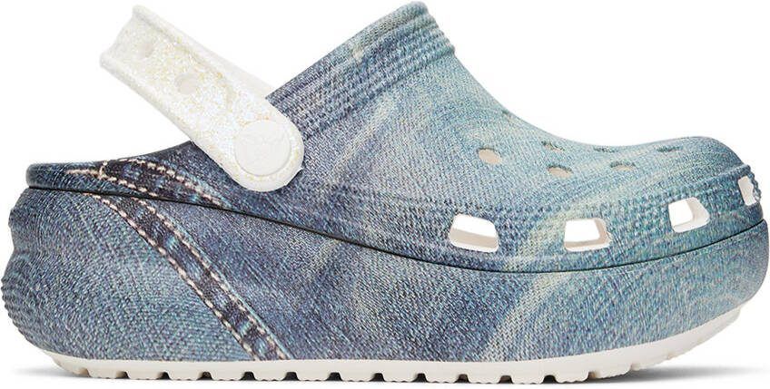 Crocs Kids White  Blue Classic Cutie Denim Clogs