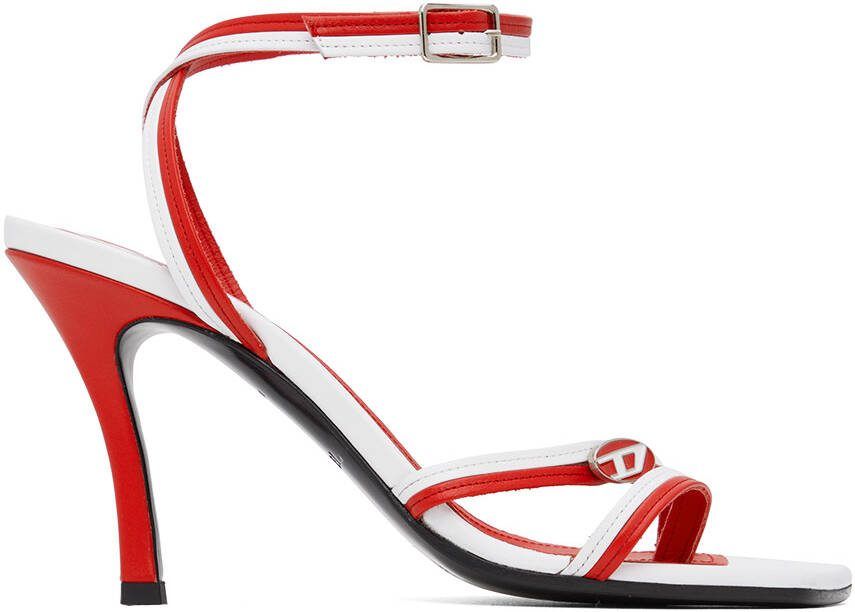Diesel Red  White D-Venus Heeled Sandals