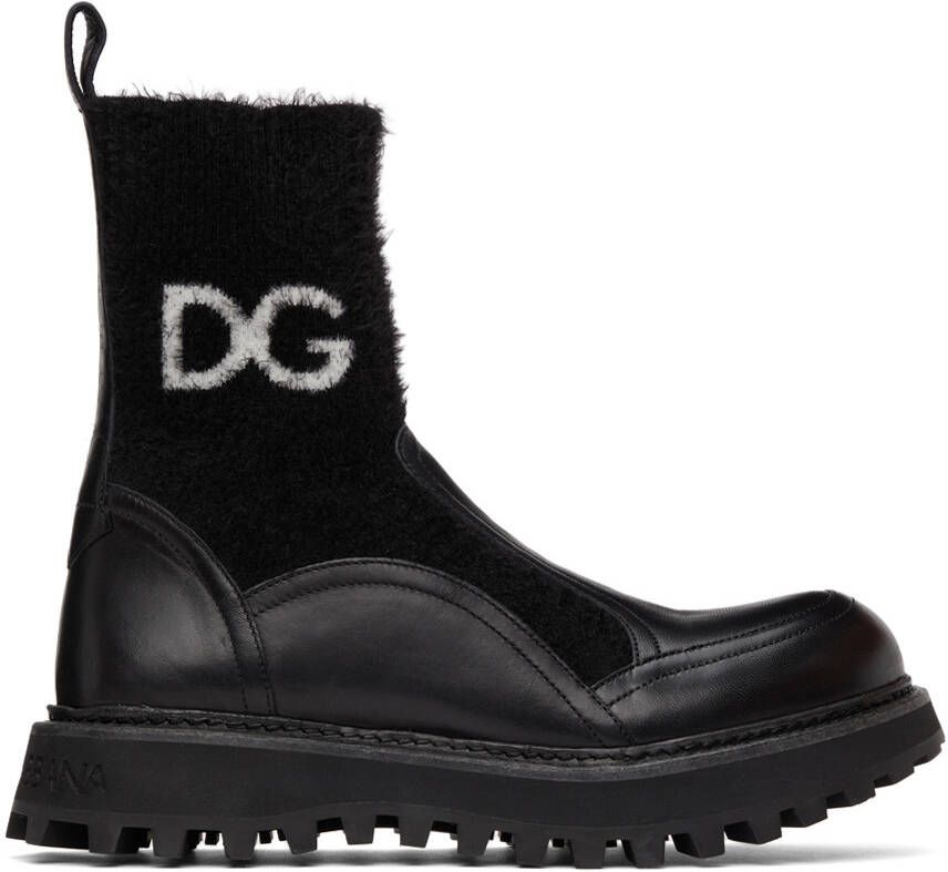 Dolce  Gabbana Black Hors Sock Ankle Boots - Picture 4