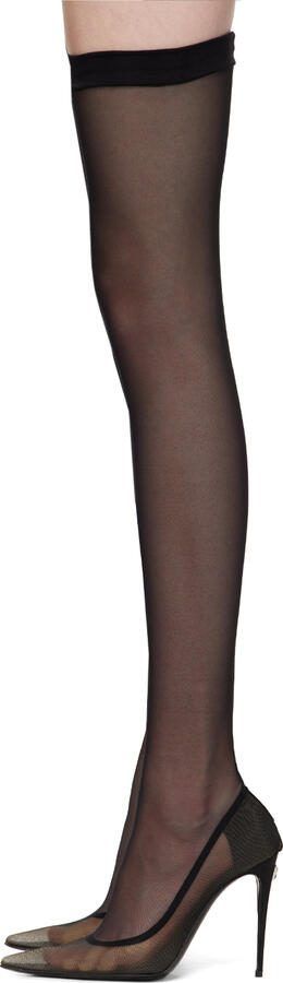 Dolce  Gabbana Black Kim Kardashian Edition Stretch Tulle Tall Boots - Picture 3