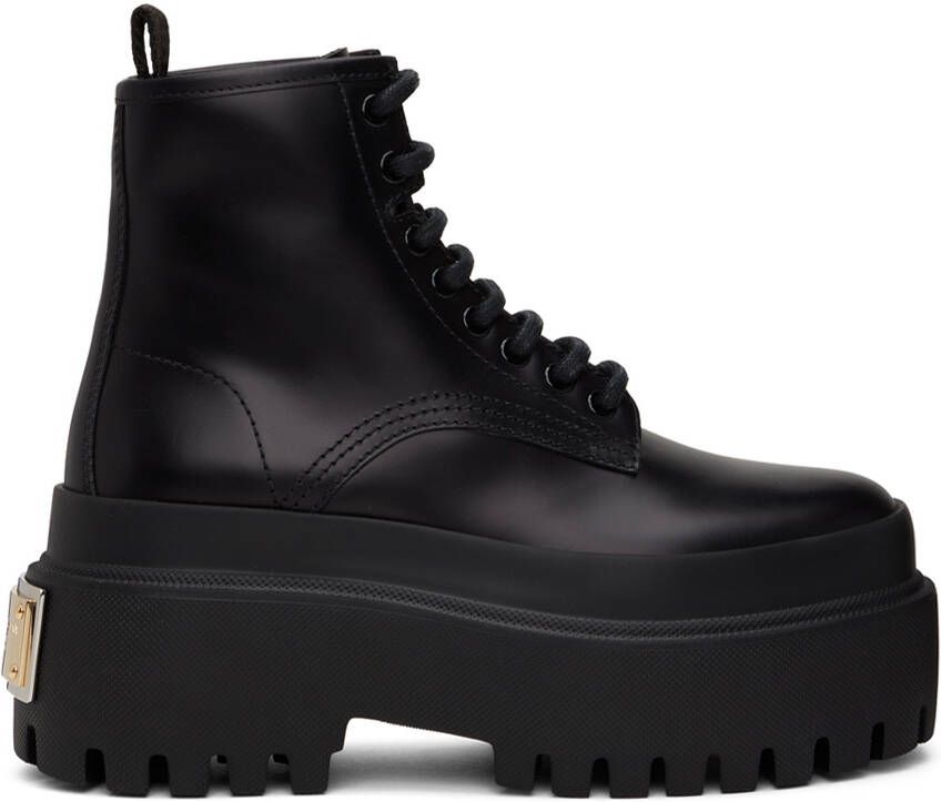 Dolce  Gabbana Black Logo Plaque Boots - Picture 5