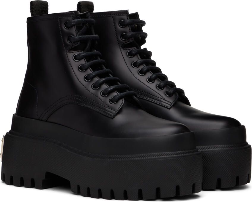 Dolce  Gabbana Black Logo Plaque Boots - Picture 3