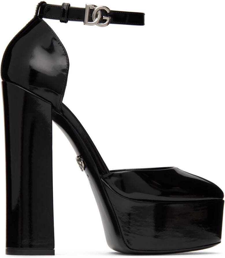 Dolce  Gabbana Black Polished Platform Heels - Picture 5