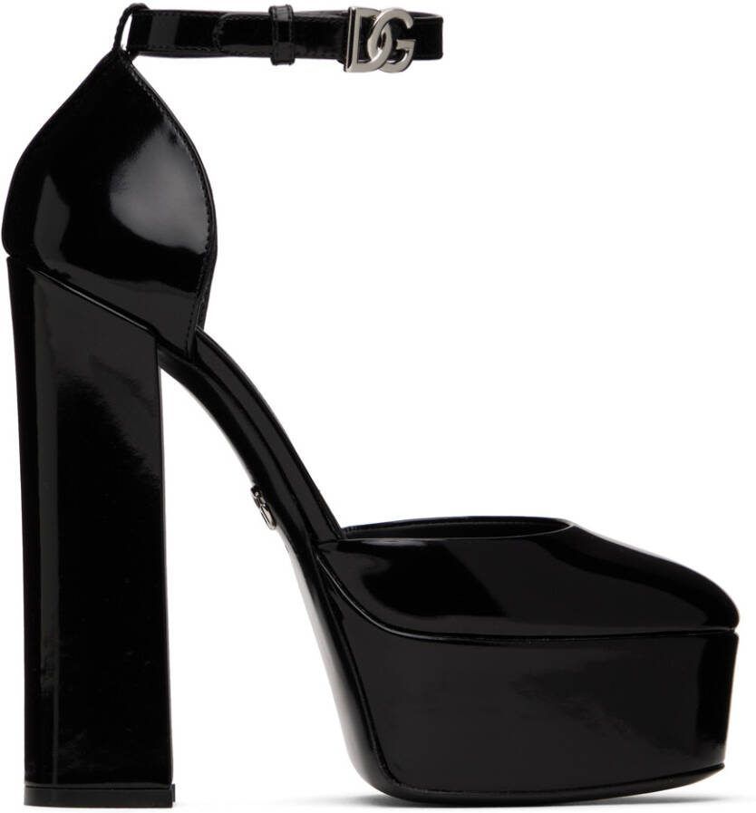 Dolce  Gabbana Black Polished Platform Heels - Picture 4