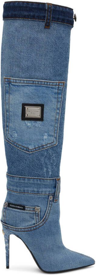 Dolce  Gabbana Blue Patchwork Boots - Picture 5