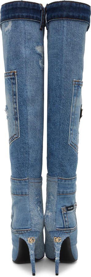 Dolce  Gabbana Blue Patchwork Boots - Picture 3