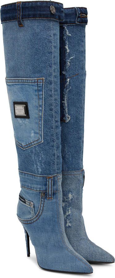 Dolce  Gabbana Blue Patchwork Boots