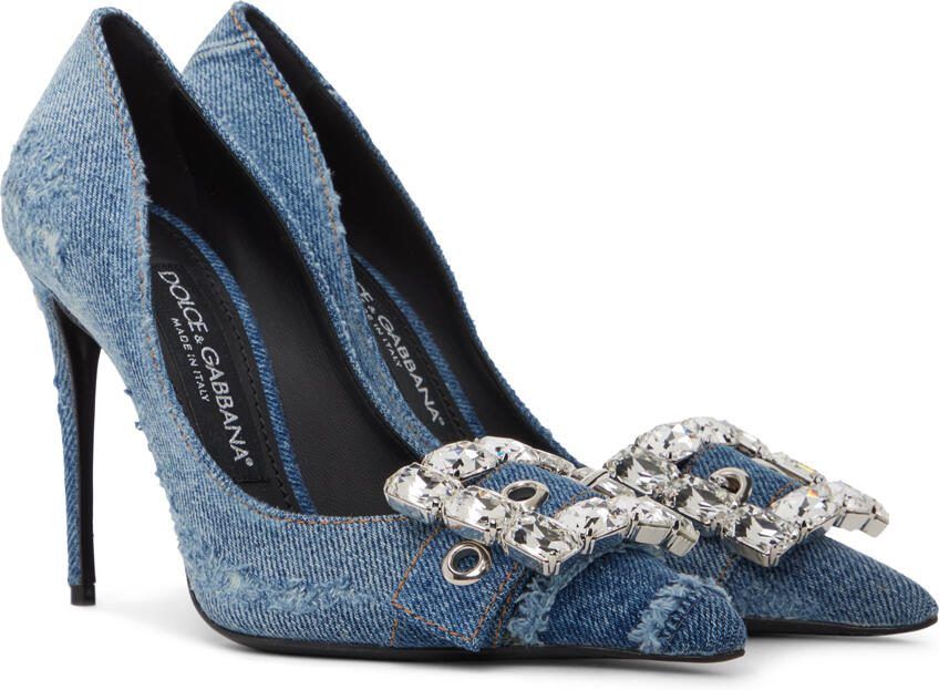 Dolce  Gabbana Blue Patchwork Denim Heels
