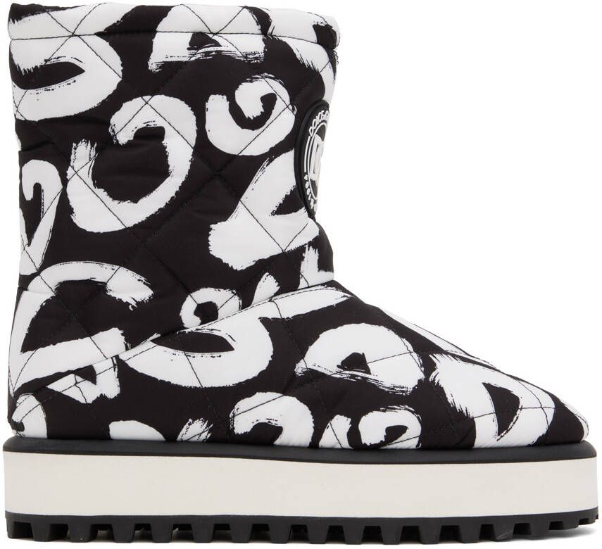 Dolce  Gabbana White  Black Graffiti Boots