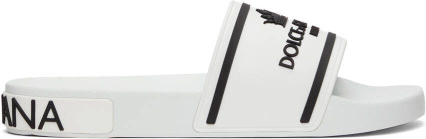 Dolce  Gabbana White  Black Rubber Logo Slides - Picture 5
