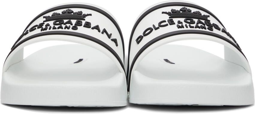 Dolce  Gabbana White  Black Rubber Logo Slides - Picture 3