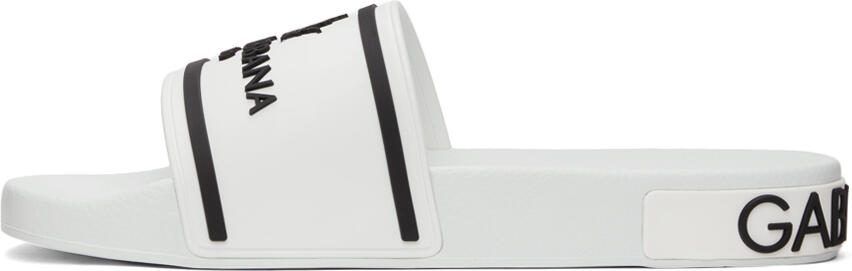 Dolce  Gabbana White  Black Rubber Logo Slides - Picture 4