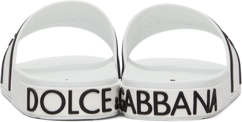 Dolce  Gabbana White  Black Rubber Logo Slides - Picture 2
