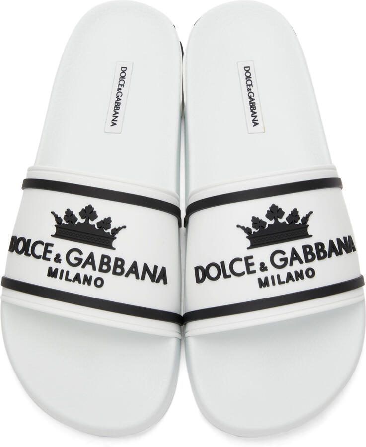 Dolce  Gabbana White  Black Rubber Logo Slides