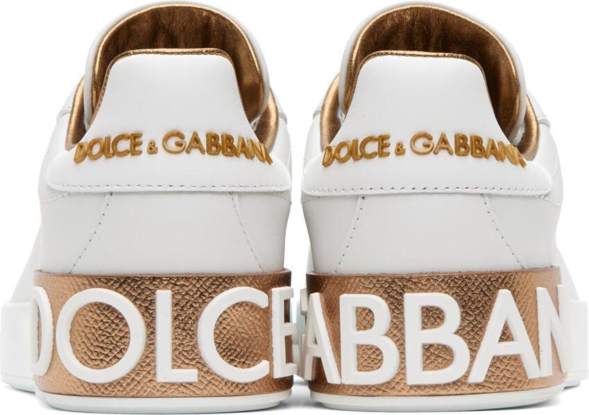 Dolce  Gabbana White  Gold Portofino Low Sneakers