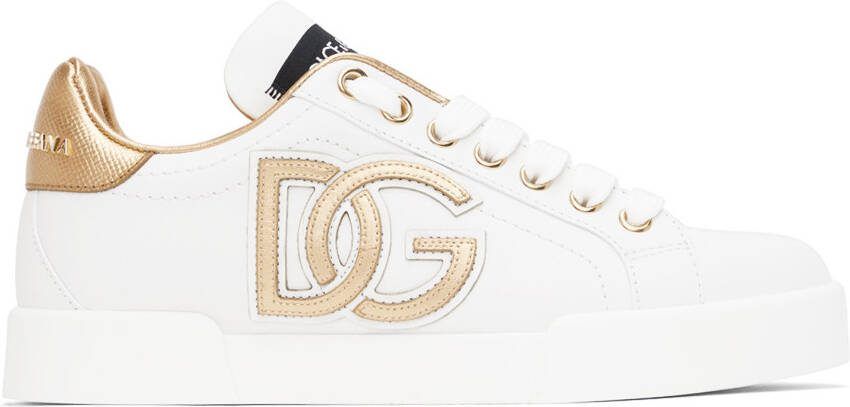 Dolce  Gabbana White  Gold Portofino Sneakers - Picture 5