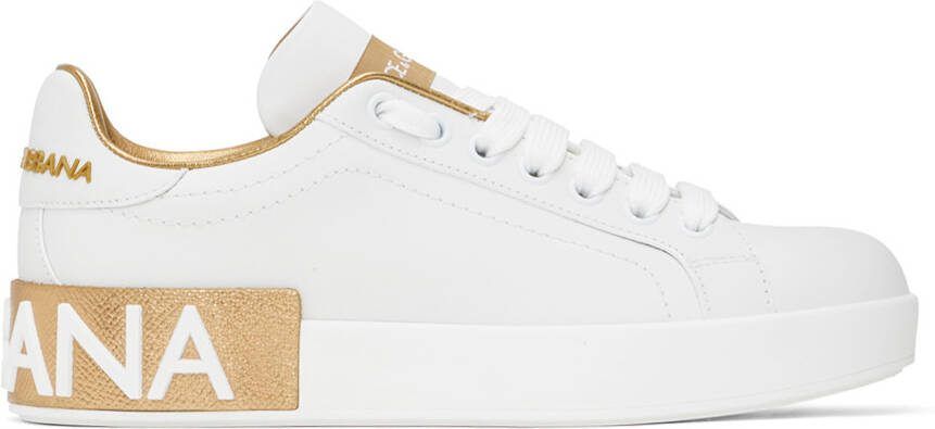Dolce  Gabbana White  Gold Portofino Low Sneakers - Picture 7
