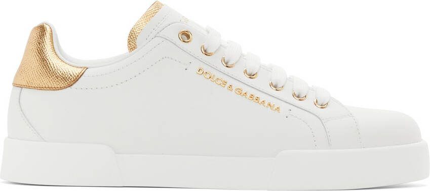 Dolce  Gabbana White  Gold Portofino Sneakers