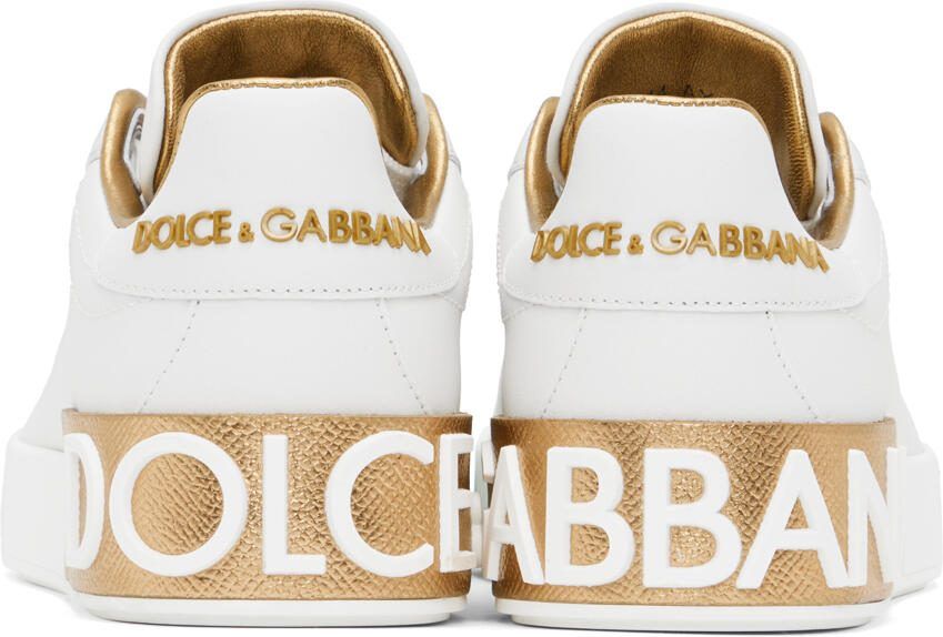 Dolce  Gabbana White  Gold Portofino Low Sneakers - Picture 2