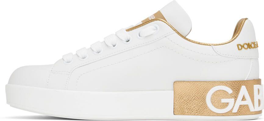 Dolce  Gabbana White  Gold Portofino Low Sneakers - Picture 4