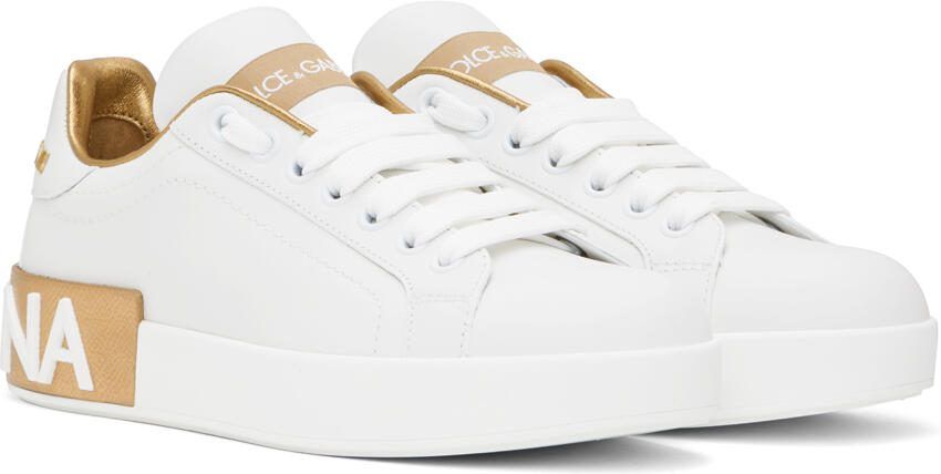 Dolce  Gabbana White  Gold Portofino Low Sneakers - Picture 3