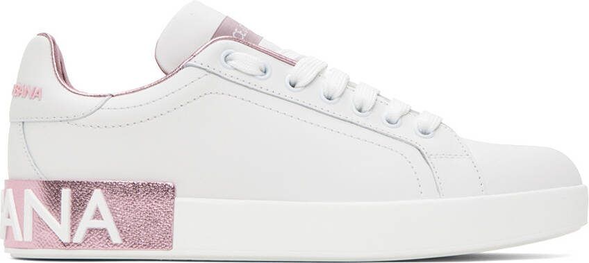 Dolce  Gabbana White  Pink Portofino Low Sneakers - Picture 6