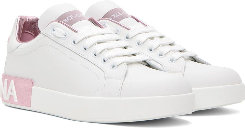 Dolce  Gabbana White  Pink Portofino Low Sneakers - Picture 4