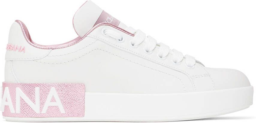 Dolce  Gabbana White  Pink Portofino Low Sneakers - Picture 8