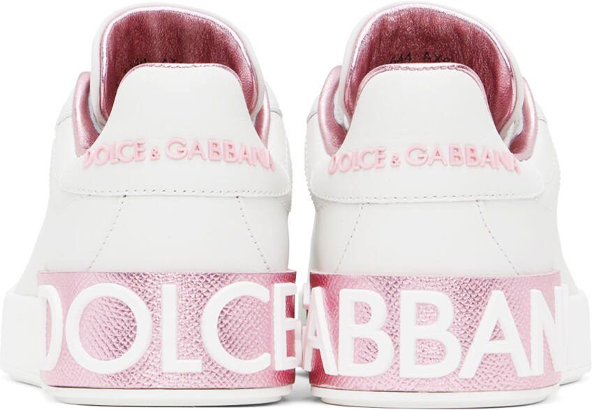 Dolce  Gabbana White  Pink Portofino Low Sneakers