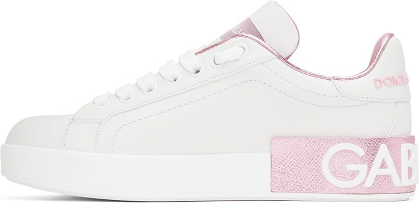 Dolce  Gabbana White  Pink Portofino Low Sneakers - Picture 5