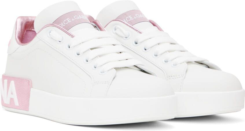 Dolce  Gabbana White  Pink Portofino Low Sneakers - Picture 3