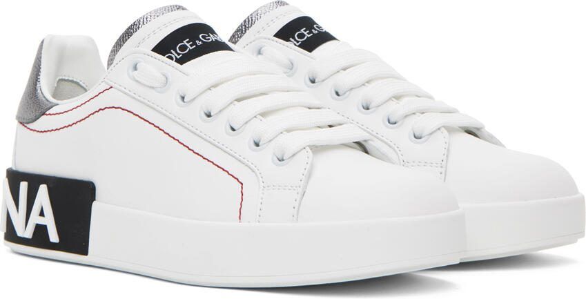 Dolce  Gabbana White  Silver Portofino Low Sneakers - Picture 2